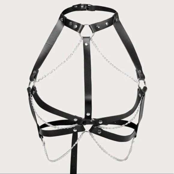 PU Leather Chain Choker Harness - Picture 2 of 5